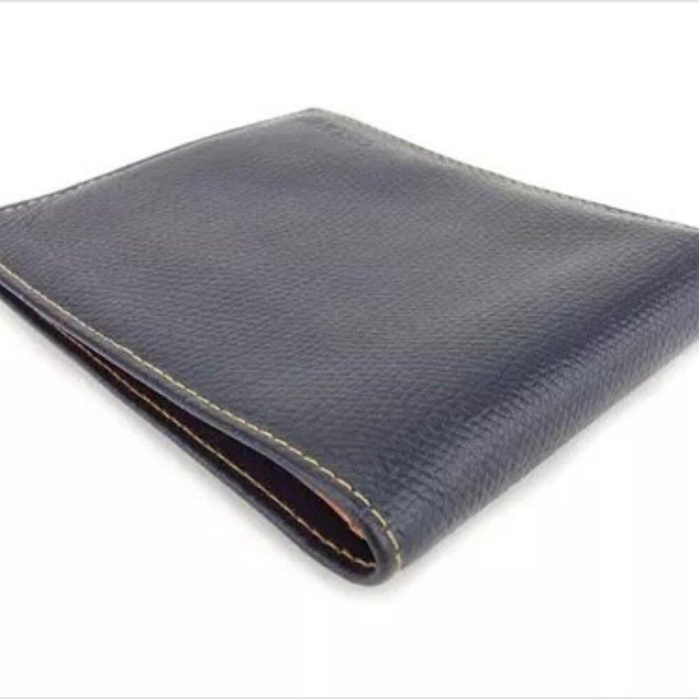 Celine Wallet Purse Bifold Navy Orange leather Mens Authentic Used - Picture 3 of 8